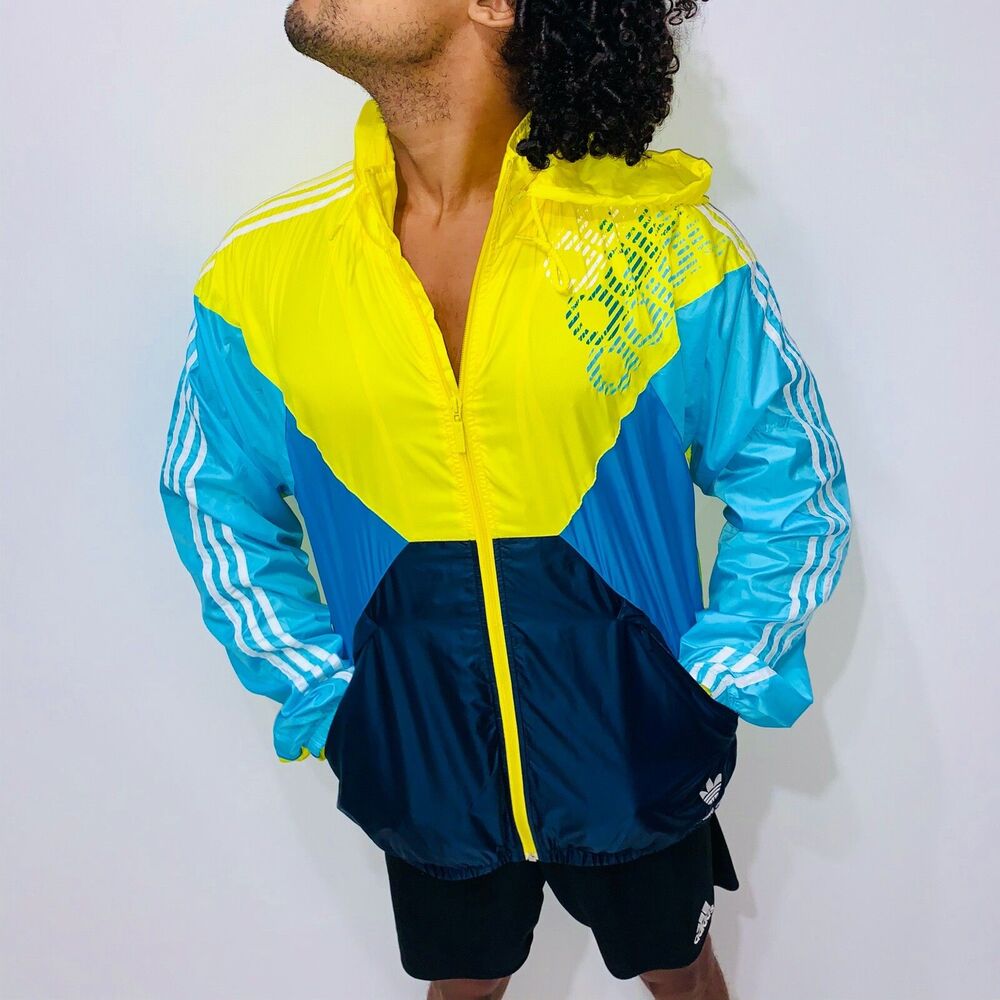 Adidas Originals 80s Rare Vintage 1984 Jacket Windbreaker Yellow Blue L